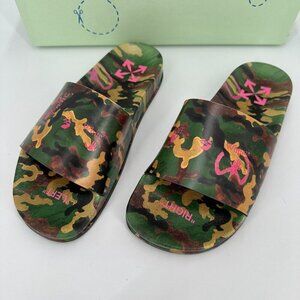 Off-White Men's Military Camo Print Logo Slides Sandals sz 6 EU 39 Slip-on NEW
